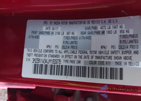 2018 Mazda Mazda3 Grand Touring from USA, damaged, VIN 3MZBN1W34JM160976